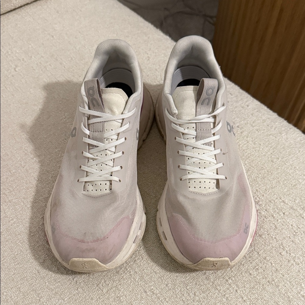 On CLOUDTECH White and Pink running shoes
